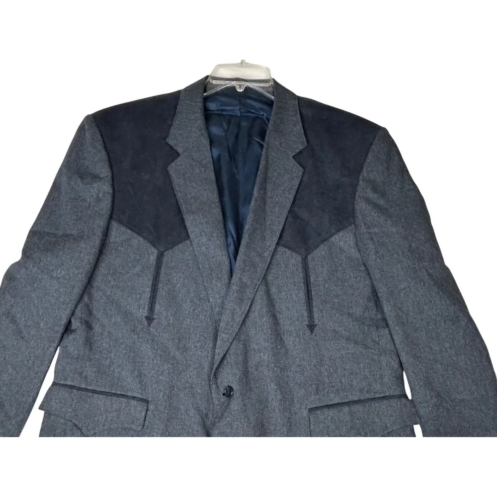 Circle S Dallas Texas Western Yoke Sports Coat Boise Blazer‎ Blue 48R Rockabilly